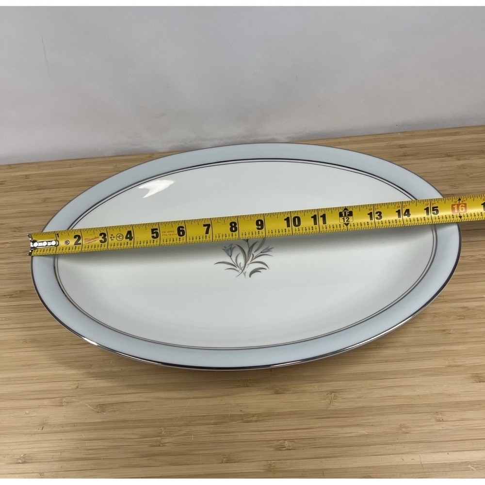 Noritake Bluebell 5558 16" Oval Serving Platter Japan Blue Rim Platinum - Picture 6 of 6